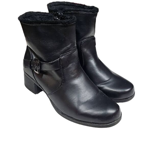 Khombu Women's Black Side Zip Buckle Faux Fur Lining Heeled Ankle Boots Size 9 - Picture 11 of 14